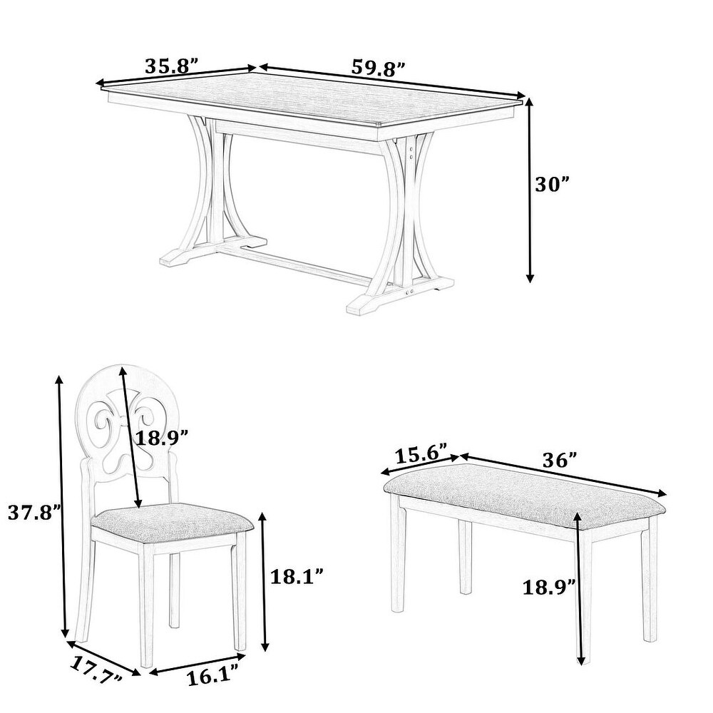 Mid Century Dining Table Set for 6/59.8\