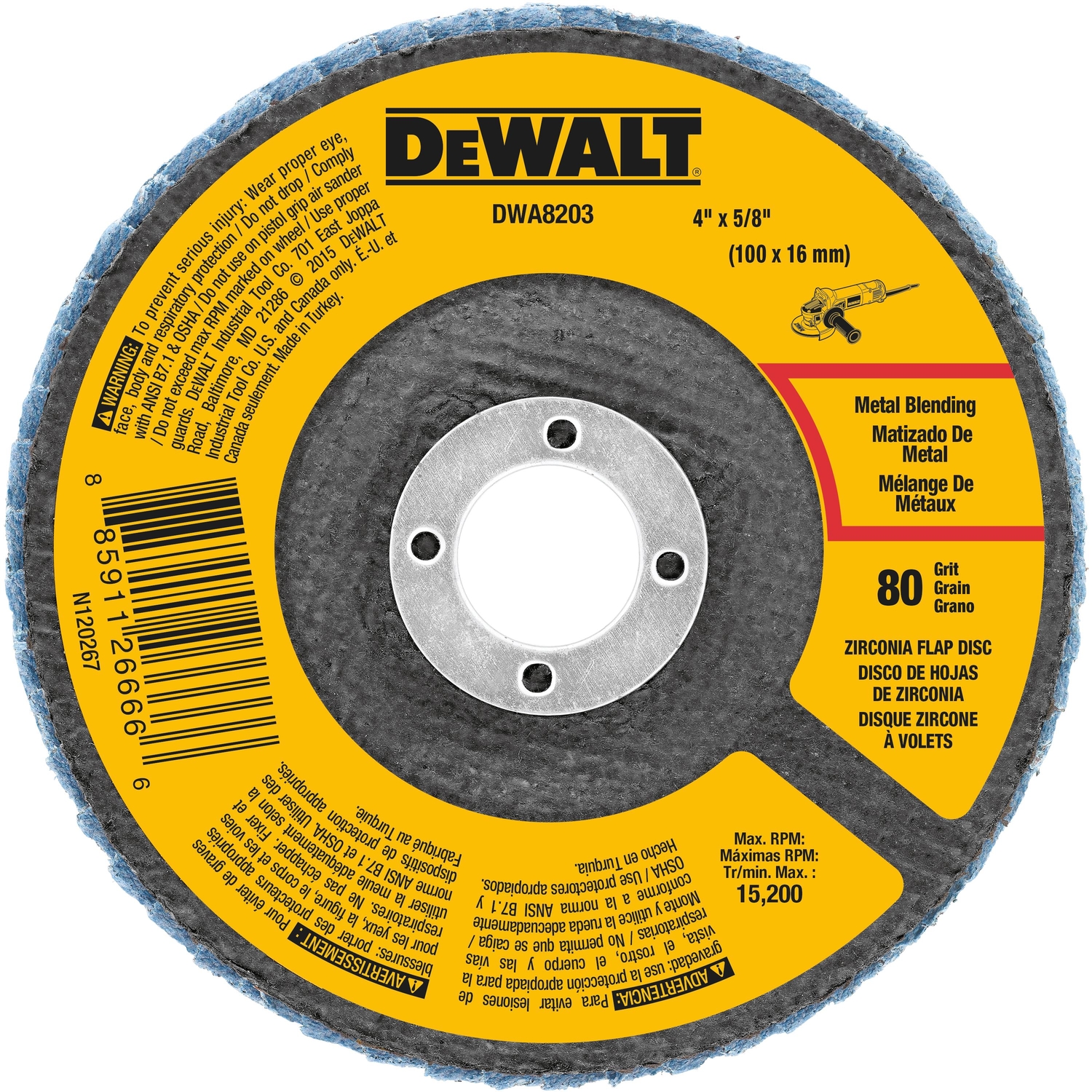 DW 4 in. D X 5/8 in. Zirconia Type 29 Flap Disc 80 Grit 1 pc