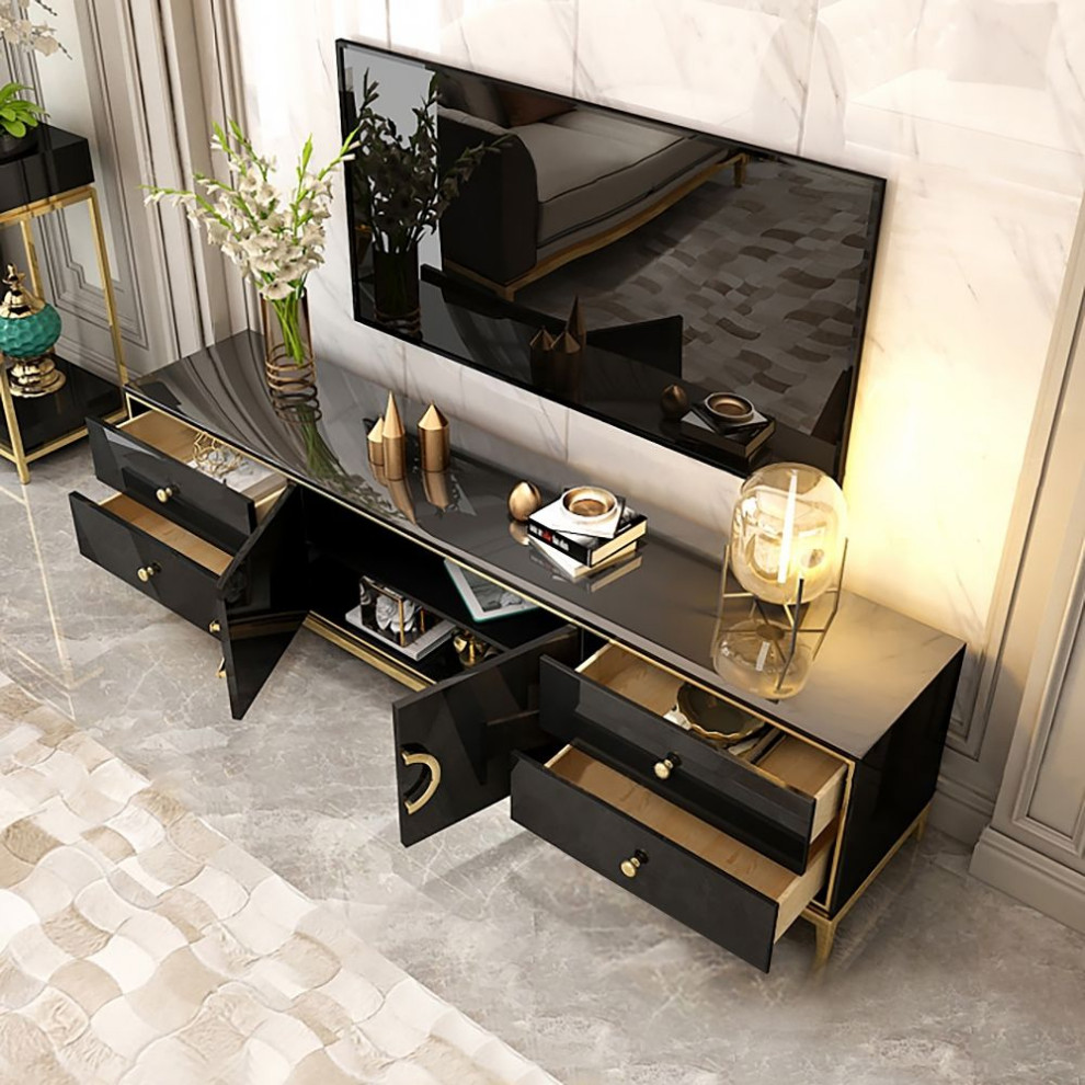 Tile Modern Black TV Stand with Drawers  ampDoors Gold Media Console for TVs   Contemporary   Entertainment Centers And Tv Stands   by Homary International Limited  Houzz