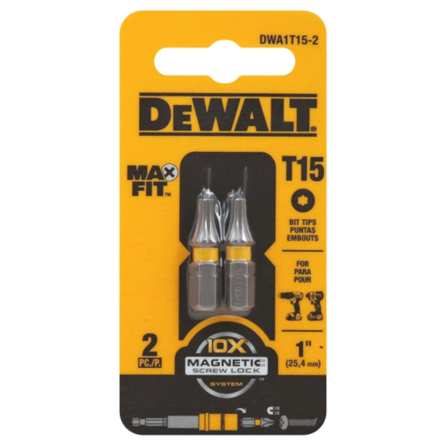 DW Max Fit Torx T15 X 1 in. L Insert Bit S2 Tool Steel 2 pc