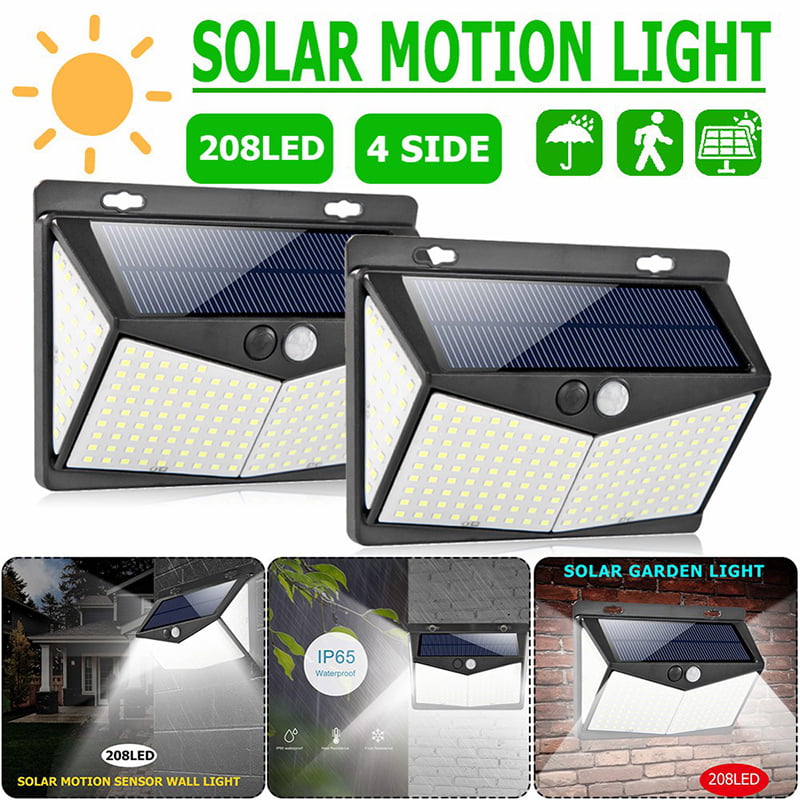 Outdoor Security Wall Light 2 PACK Solar Powered， 208 LED Solar Garden Wall Light Powered PIR Motion Sensor Wall Light for Front Door， Backyard， Patio， Garden Both Side