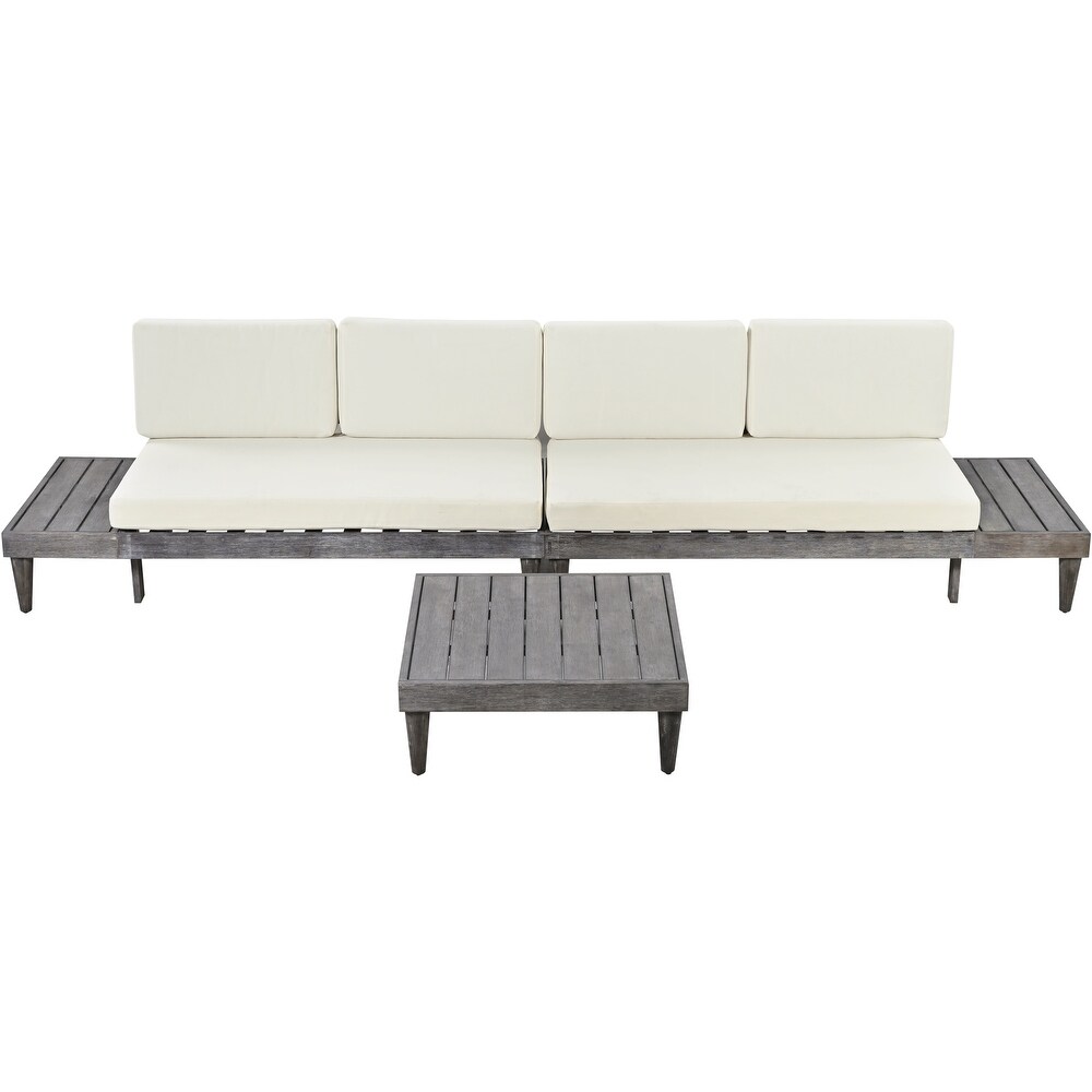 3 Piece Patio Furniture Set Sectional Sofa Set with Side Table Cushions