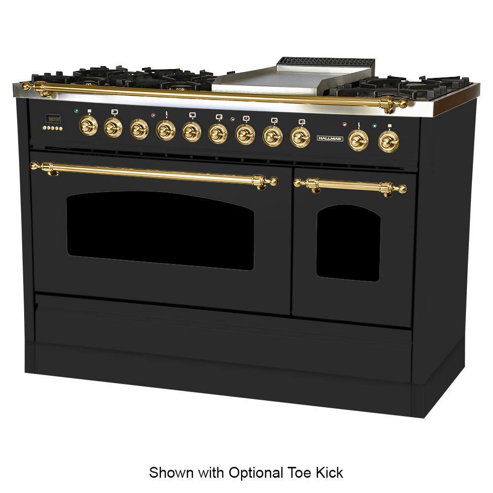 Hallman 48 in. 5.0 cu. ft. Double Oven Dual Fuel Italian Range True Convection 7 BurnersGriddleBrass Trim in Matte Graphite HDFR48BSMG