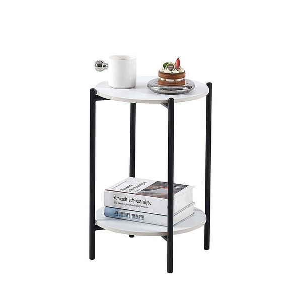 2-layer End Table with Tempered Glass and Marble Tabletop