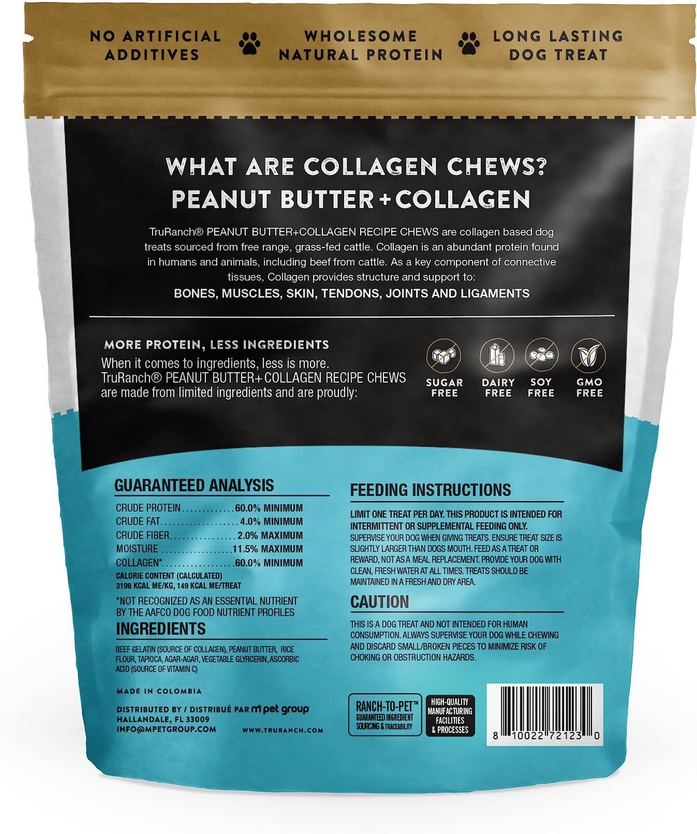 TruRanch Peanut Butter Collagen Chips Hard Chew Dog Treats， 6-in， 8.2-oz