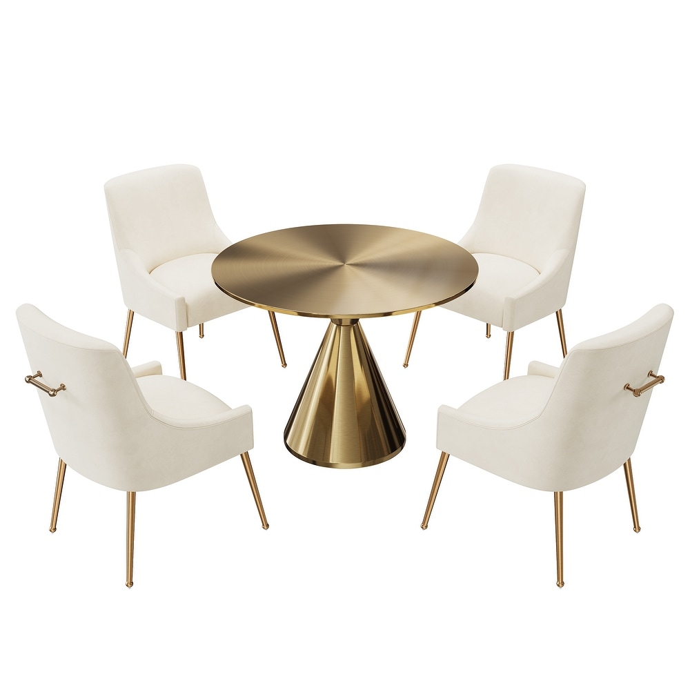 Clihome 5 Piece Modern Golden Table Velvet Chair Dining Set