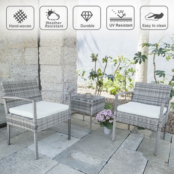 3piece Patio Wicker Conversation Set with Coffee Table