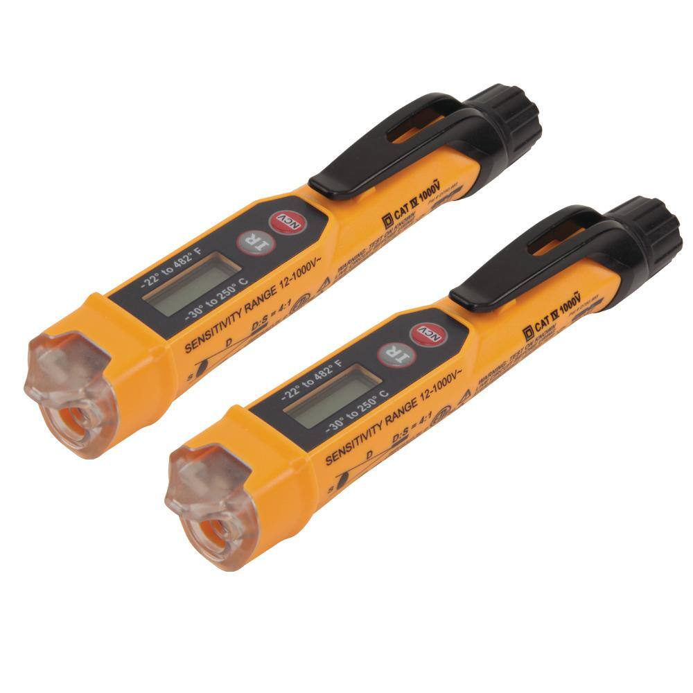 Klein Tools 12V to 1000V Non-Contact Voltage Tester Pen with Infrared Thermometer (2-Pack) M2O41521KIT