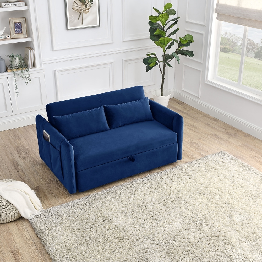 Velvet Convertible Sofa Bed with 2 Detachable Arm Pockets