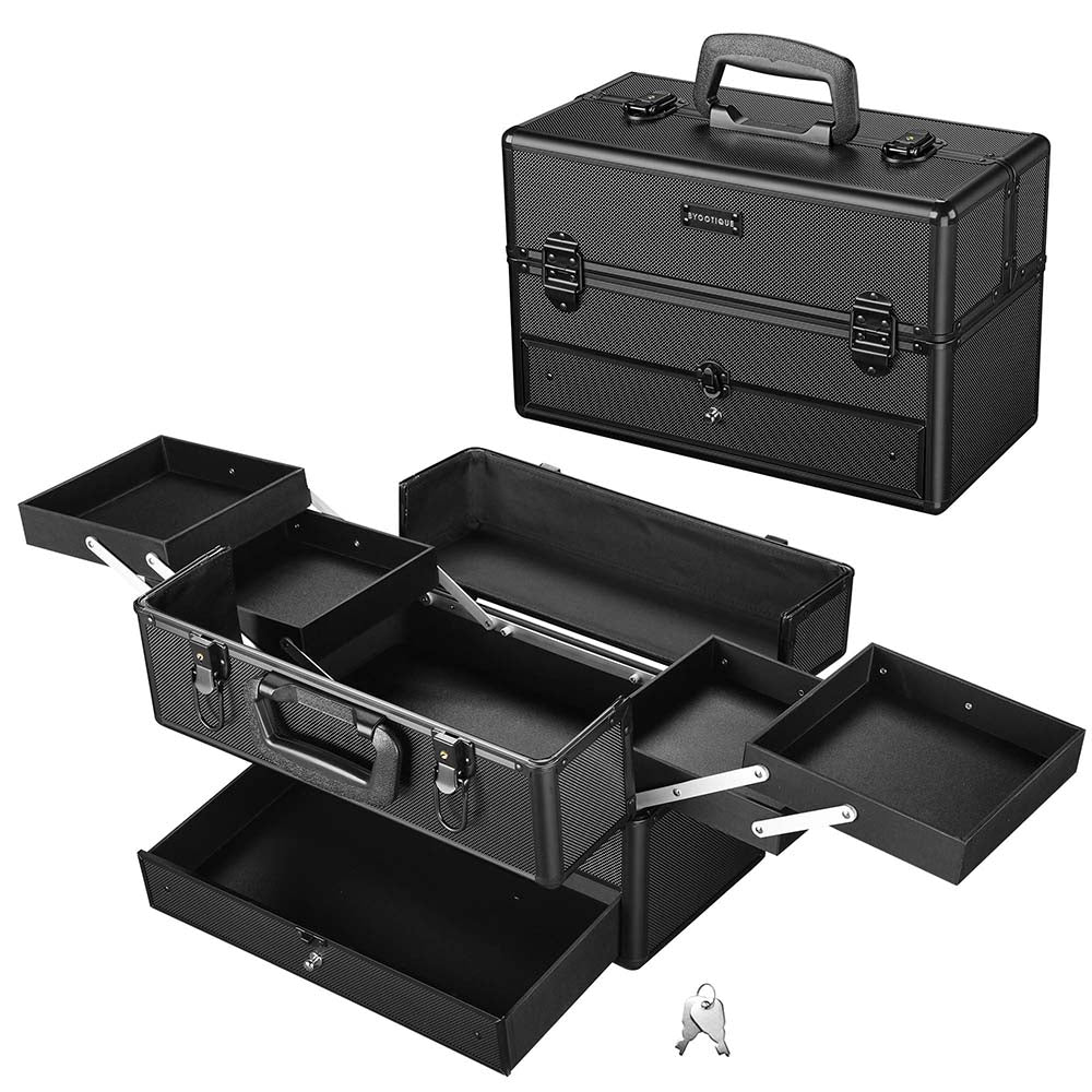 Byootique Makeup Vanity Case with Drawer Lockable Black