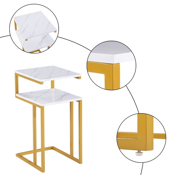 C-Type Side Table Double-Layer Gold Marble Sticker Modern Industrial End Table