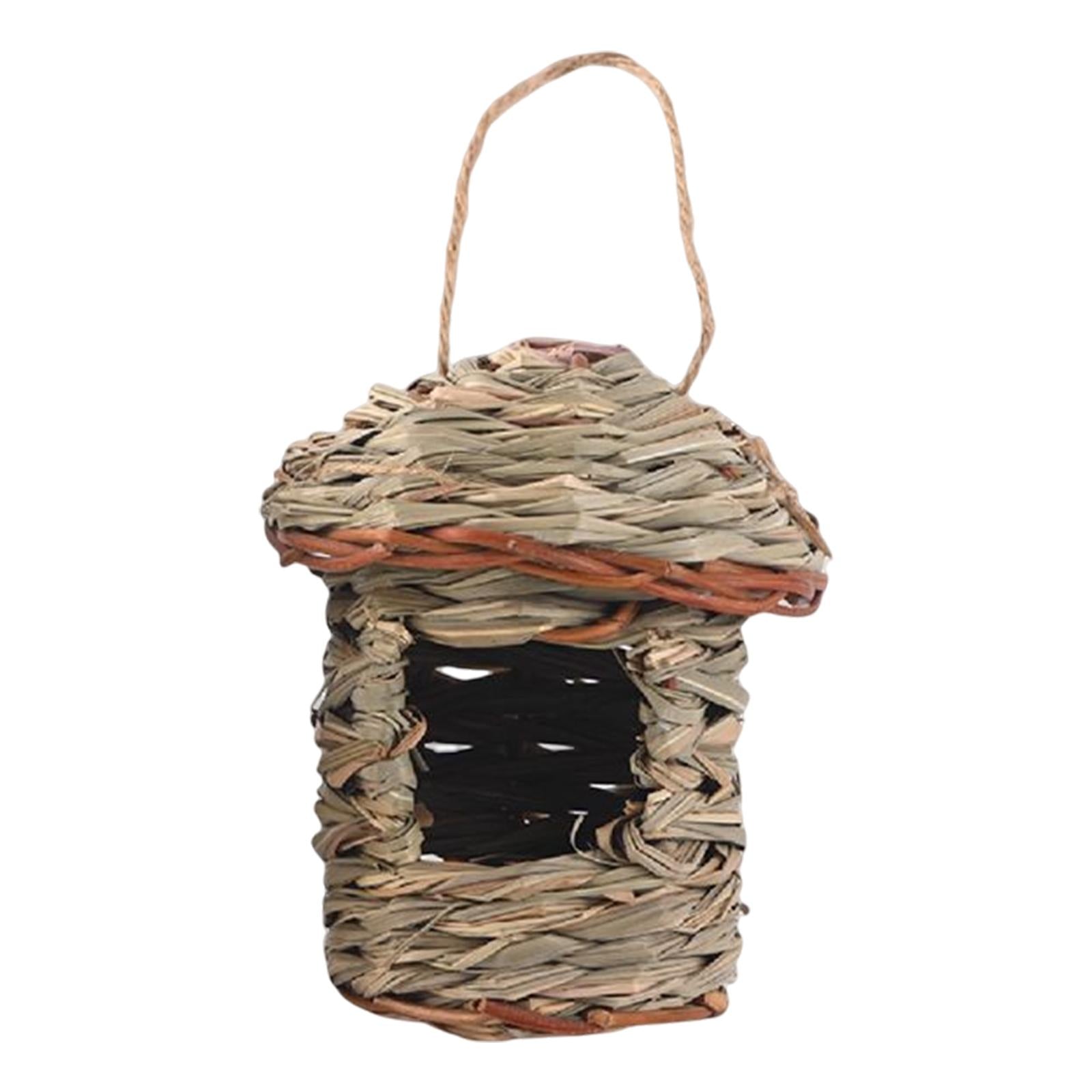 Natural Grass Hung Straw Nest Bird Toy Chickadee Sturdy Cozy Hanging Bird House ， 13x8cm