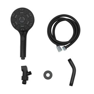 Logmey 8-Spray Patterns with 1.8 GPM 5 in. Wall Mount Handheld Shower Head with Pause Hose and Shower Arm in Black LM-706MB