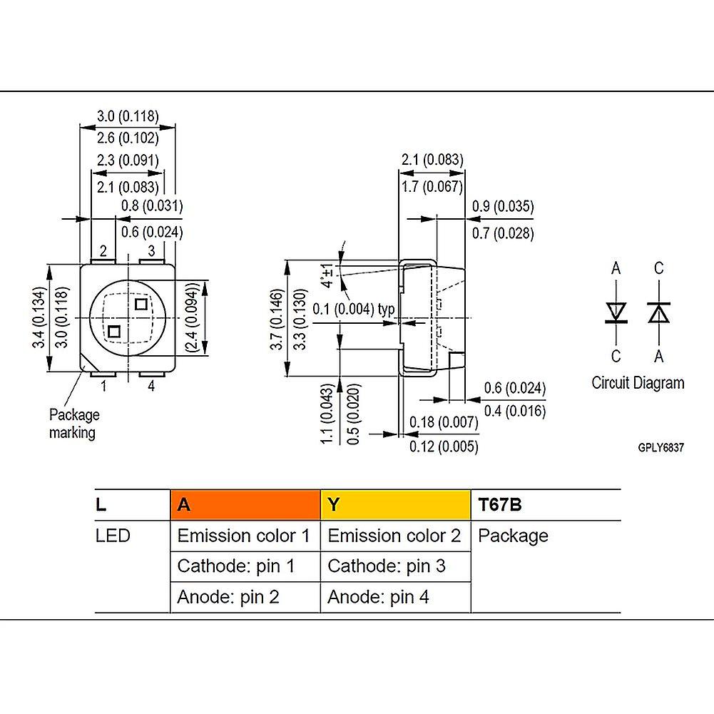 100pcs 3528 Amber+yellow Plcc-4 Reverse Pole ，617nm+587nm ， 50ma 2v 0.1w Bicolor Smd Led Lamps Ligh