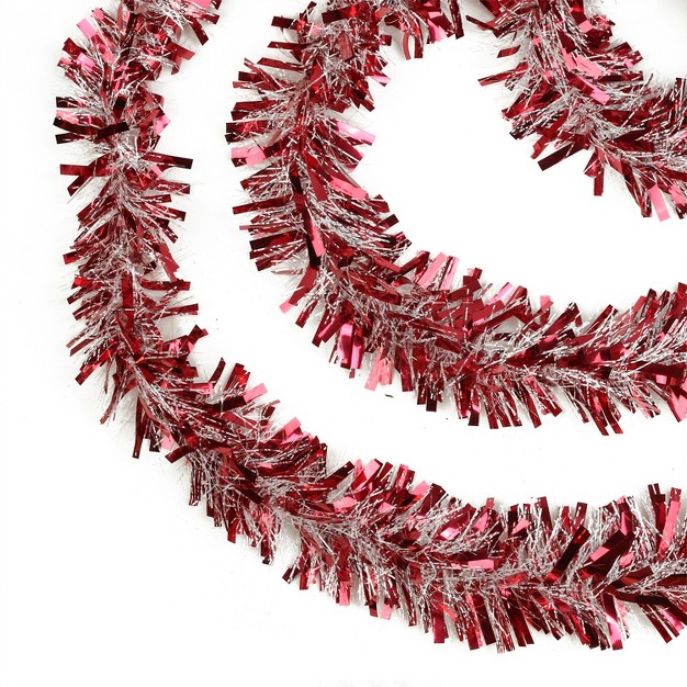 Unlit Red Snowblush Wide Cut Christmas Tinsel Garland