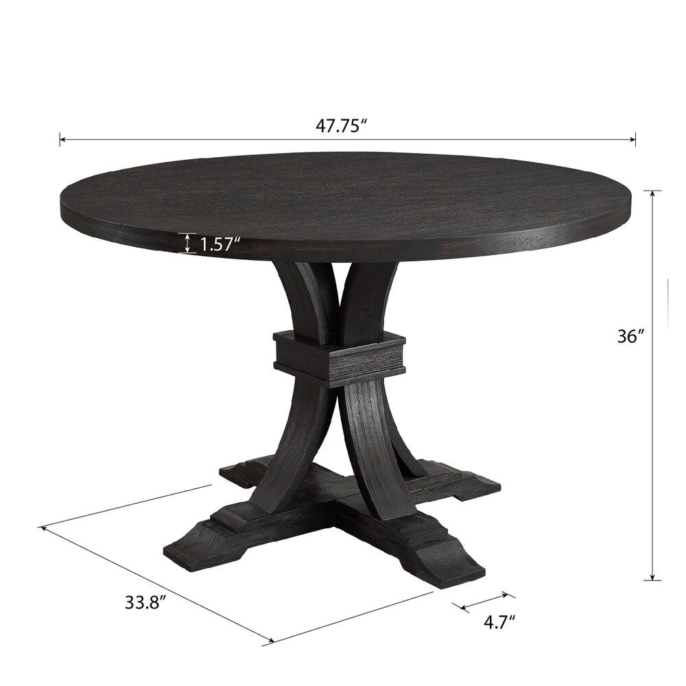 Roundhill Furniture Siena Distressed Black Finish 5 Piece Dining set  Pedestal Round Table with 4 Chairs