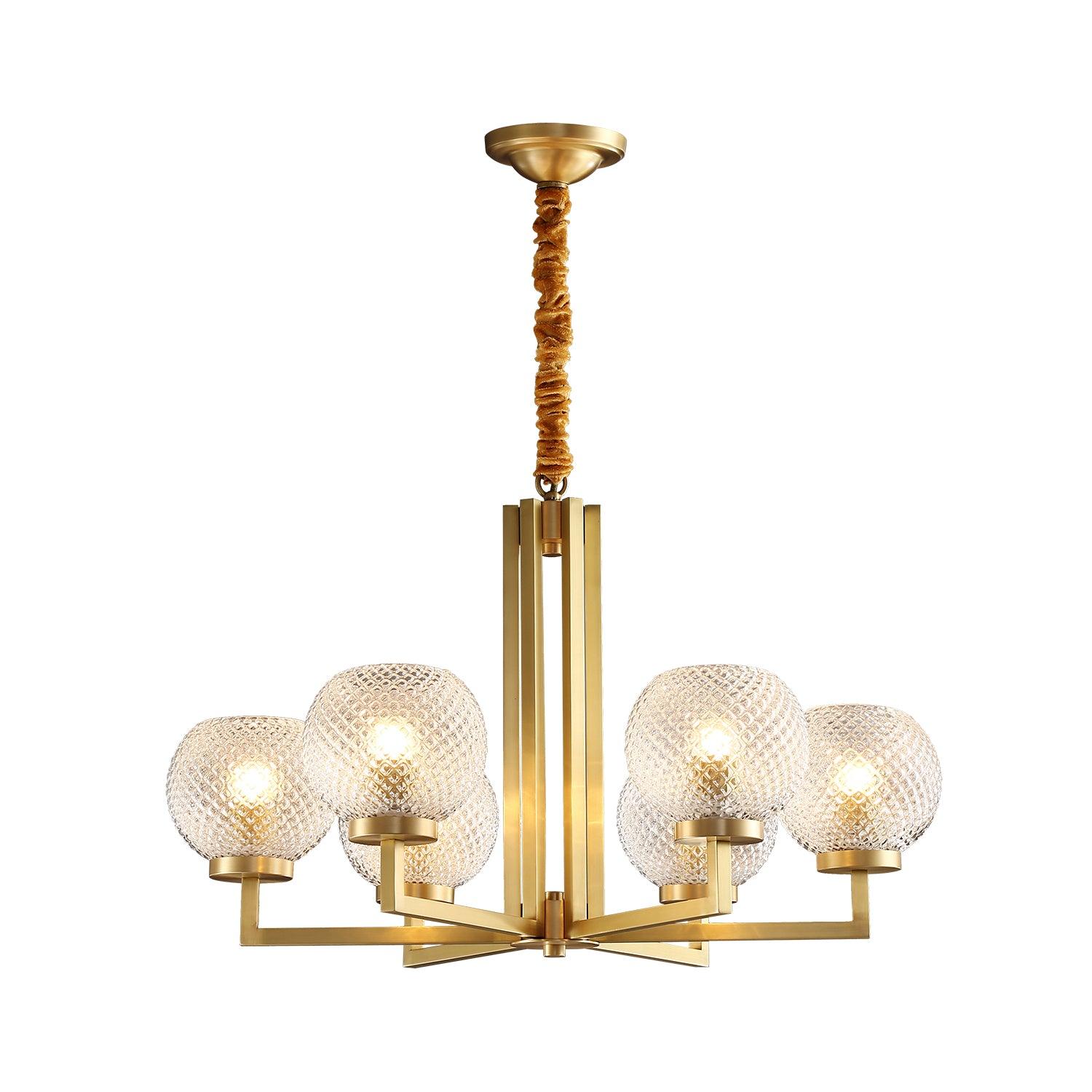 Ribbed Glass Brass Chandelier