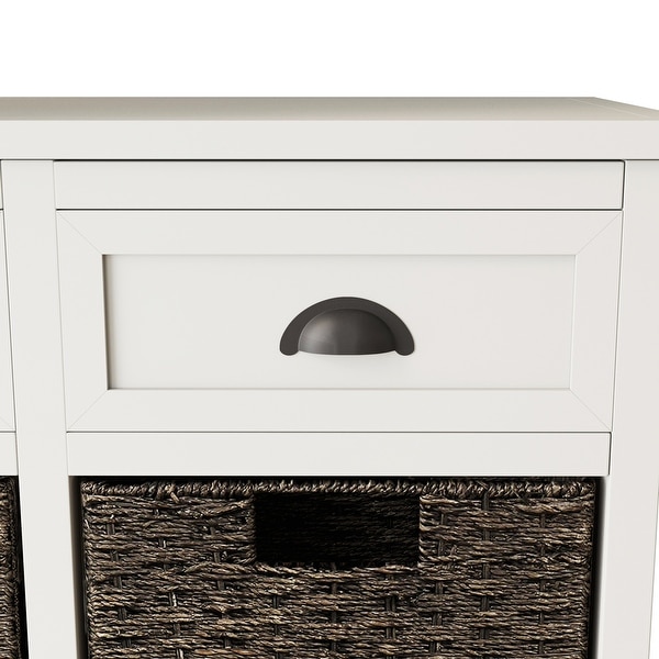 Rustic Storage Cabinet with Two Drawers and Four Classic Rattan Basket for Dining Room/Living Room