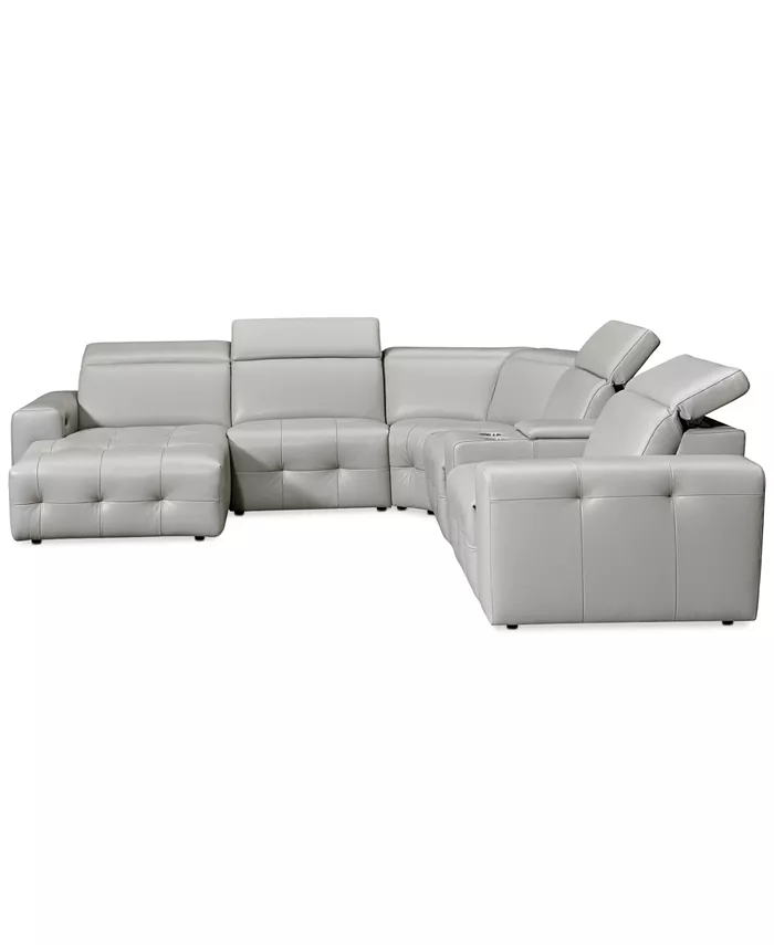 Furniture CLOSEOUT! Haigan 6-Pc. Leather Chaise Sectional Sofa with 1 Power Recliner