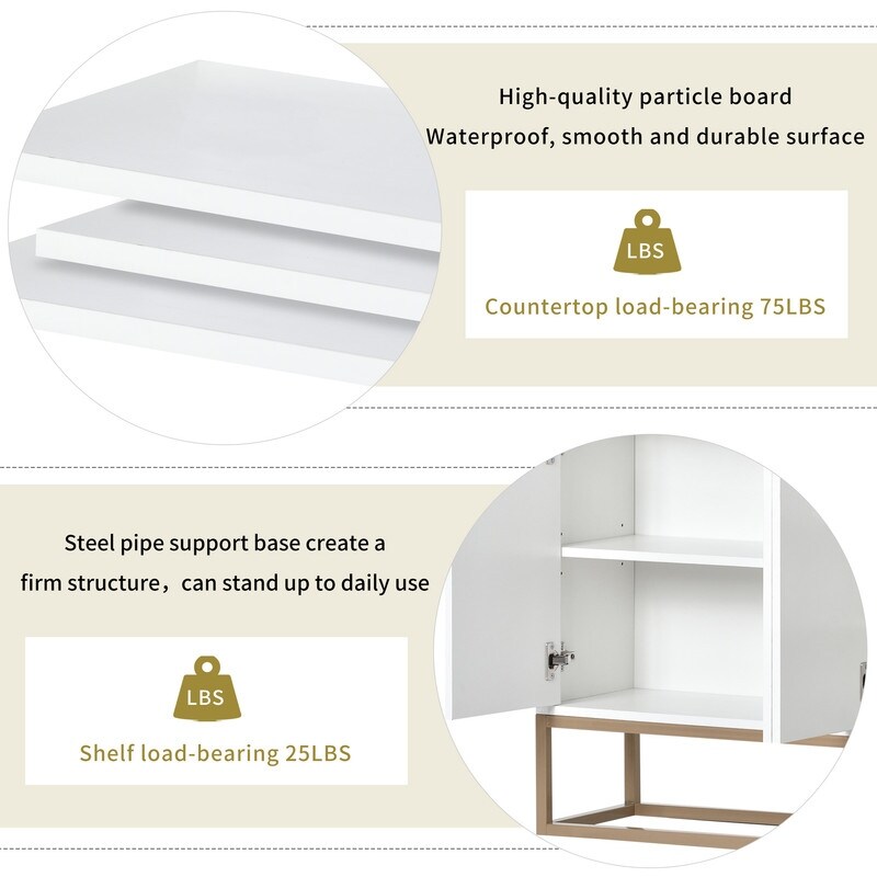 Modern Sideboard Elegant Buffet Storage Cabinet with Large Storage Space  for Dining Room  Entryway  White