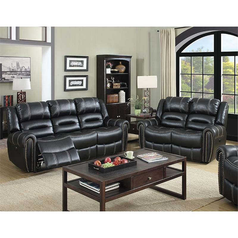 Furniture of America Stinson Faux Leather Glider Reclining Sofa in Black   Transitional   Sofas   by Homesquare  Houzz