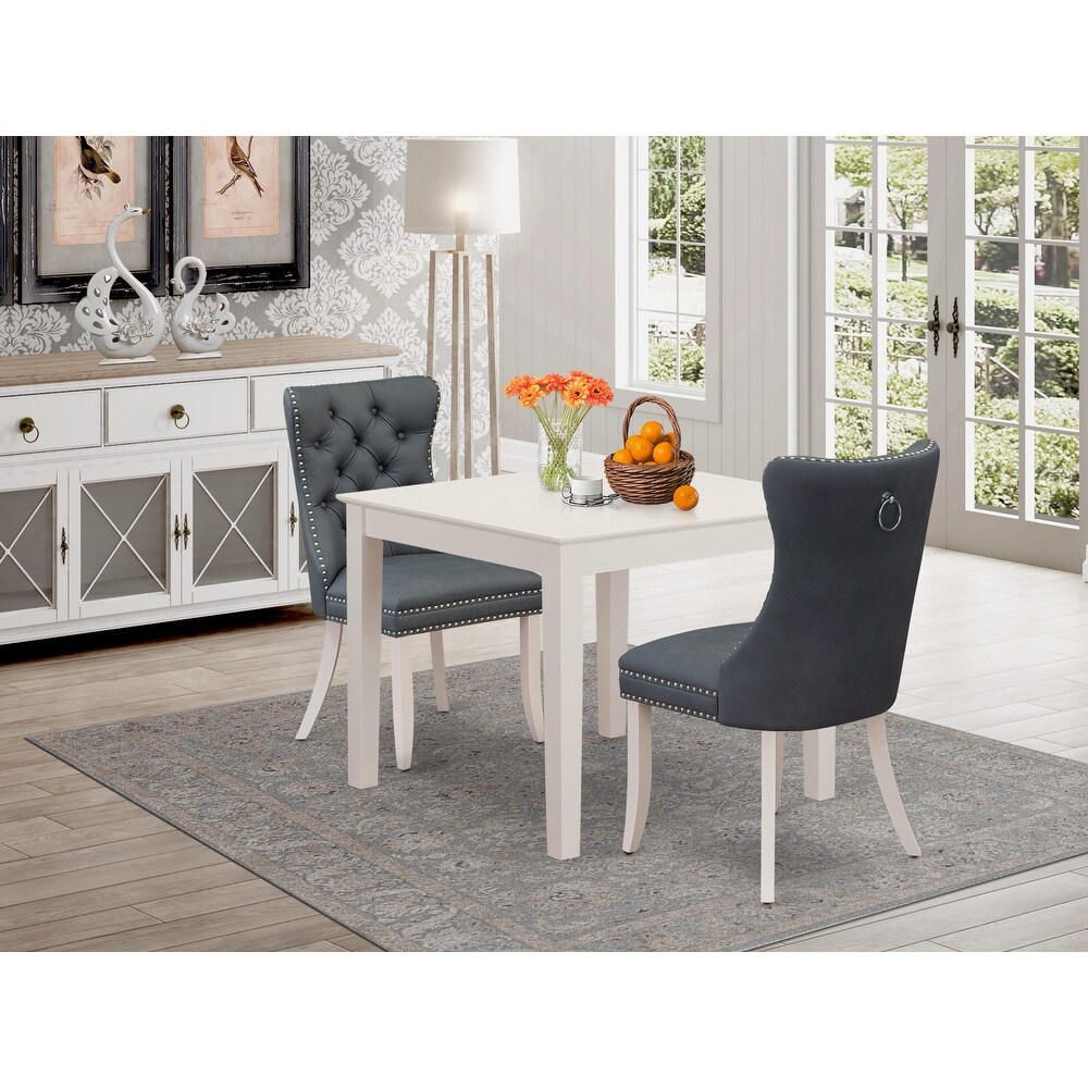 East West Furniture Dinette Set Includes a Square Kitchen Dining Table and Upholstered Chairs  Linen White (Pieces Options)