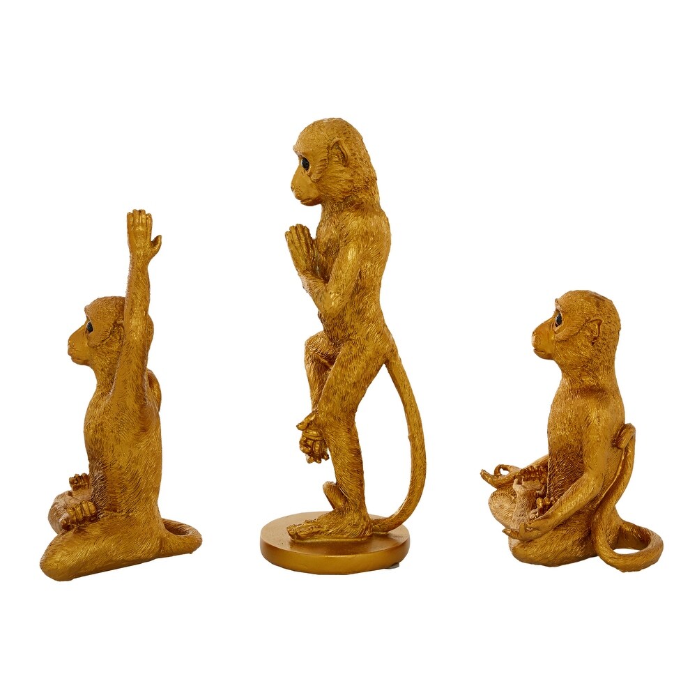 Gold Polystone Monkey Sculpture (Set of 3)   S/3 6.75\