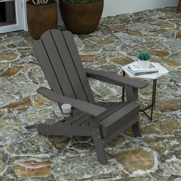 Merrick Lane Adirondack Chair With Cup Holder Weather Resistant Hdpe Adirondack Chair