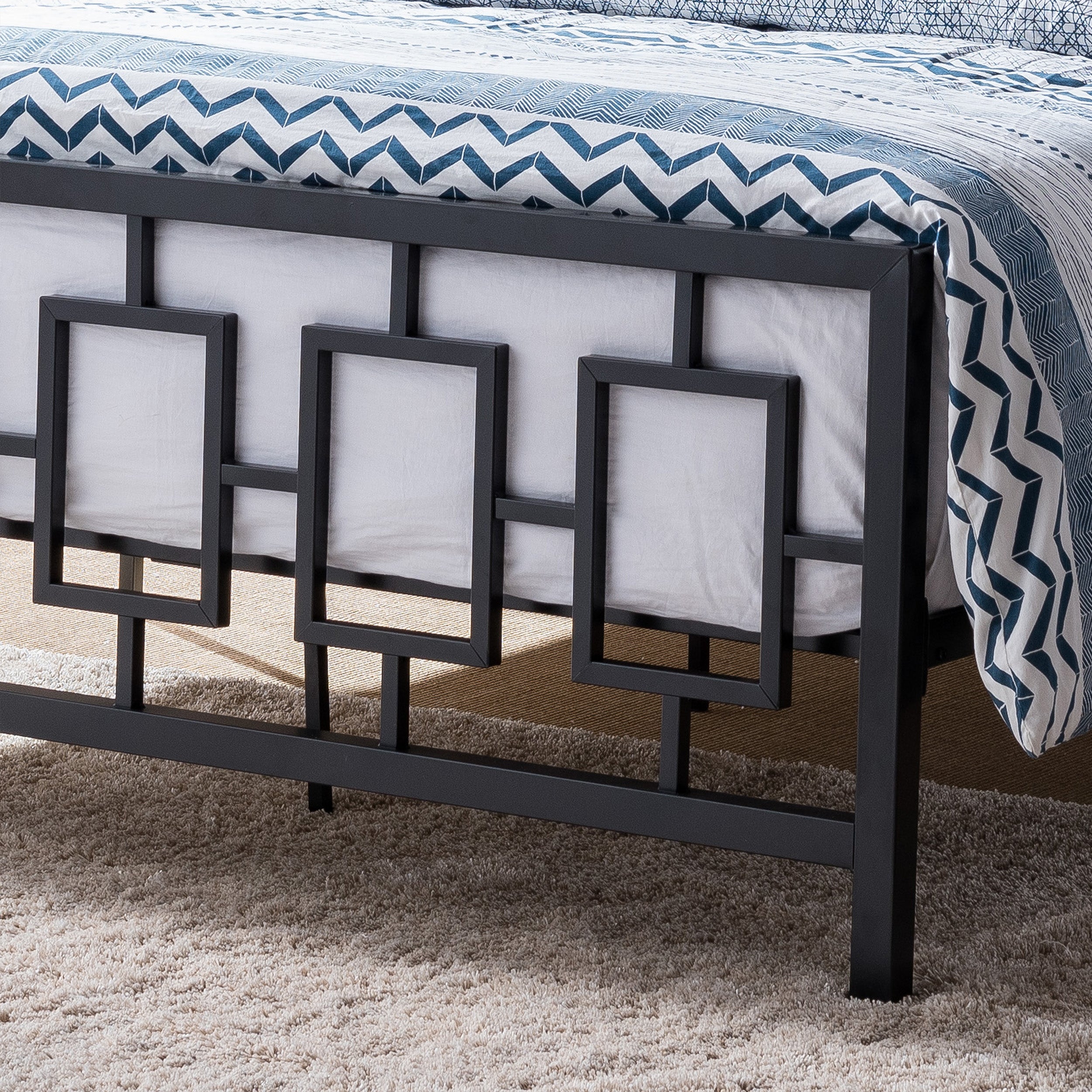 Dawn Queen-Size Geometric Platform Bed Frame, Iron, Modern, Low-Profile