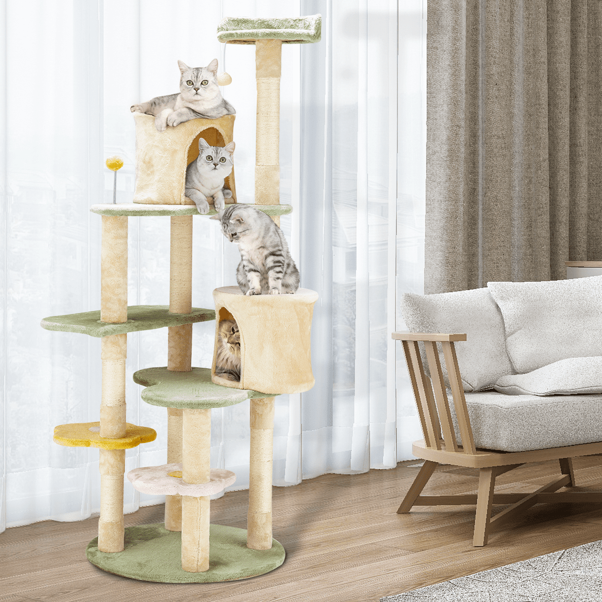 Erommy Flower Cat Tree Tower, Heavy Duty Anti-Scratch Cats Furniture, Multi-Level Cat Condo Activity Center Kitten Play House