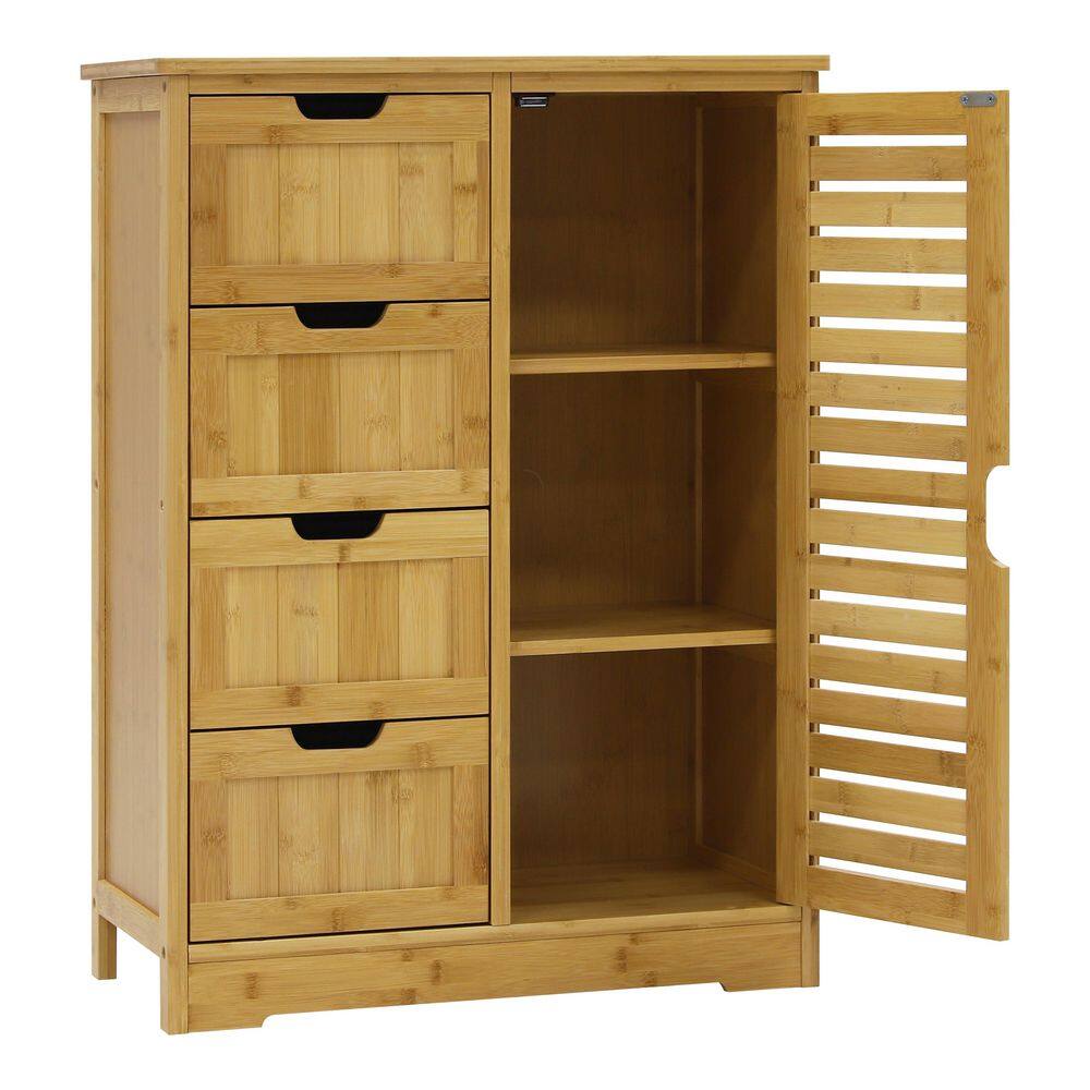 VEIKOUS 11.9 in. W x 23.7 in. D x 32.5 in. H Yellow Bamboo Linen Cabinet with Drawers and Shelves HP0904-07-3