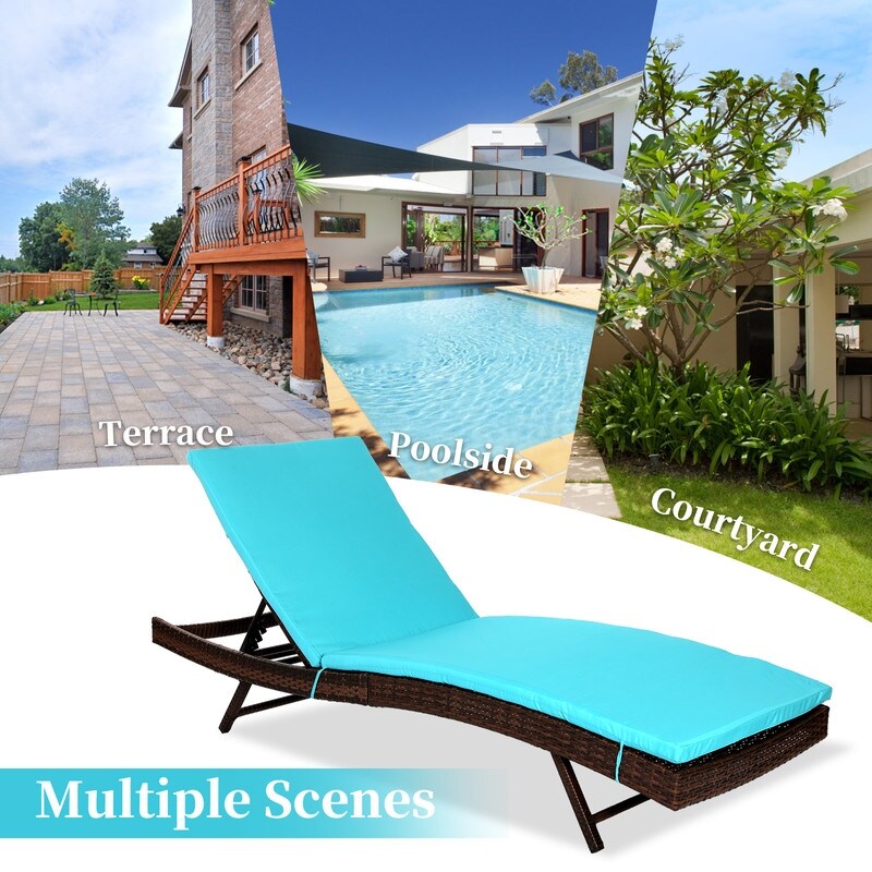 YUKOOL  weather Wicker Patio Lounge Chaise with Removable Thick Cushion Lounge Chair with 5 position Adjustable Backrest