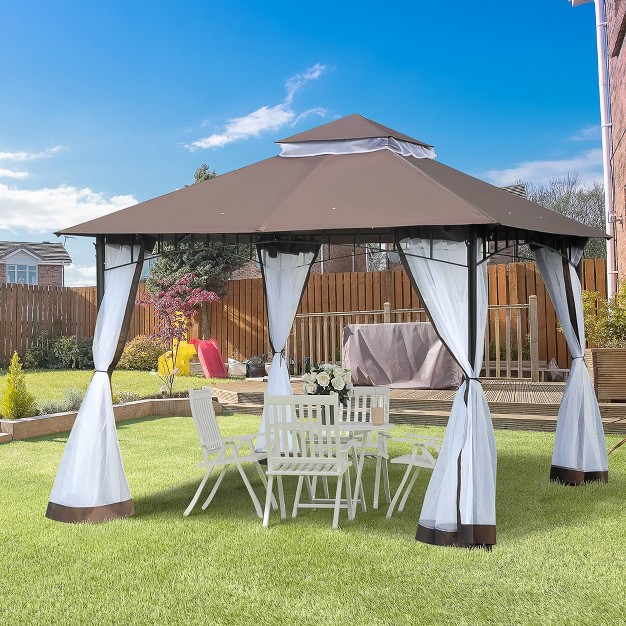 X 116 25 quot Outdoor Patio Gazebo Canopy Tent With Mesh Sidewalls 2 tier Canopy For Backyard Coffee