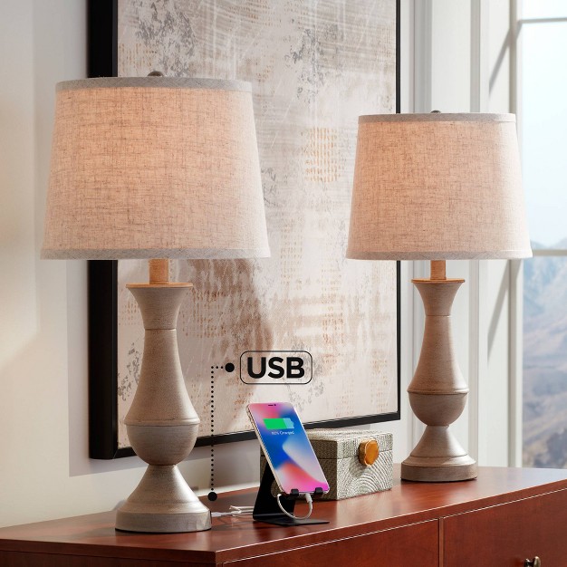 High Set Of 2 Faux Wood With Usb Charging Port Led Touch On Off Beige Shades For Living Room Home Desk