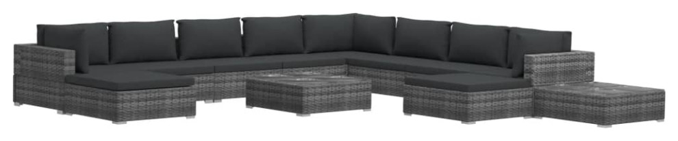 vidaXL Patio Furniture Set 12 Piece Sofa Set with Coffee Table Rattan Gray   Tropical   Outdoor Lounge Sets   by vidaXL LLC  Houzz