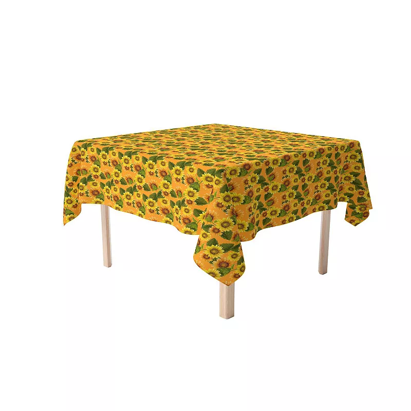 Square Tablecloth， 100% Cotton， 52x52， Sunflowers on Orange Background