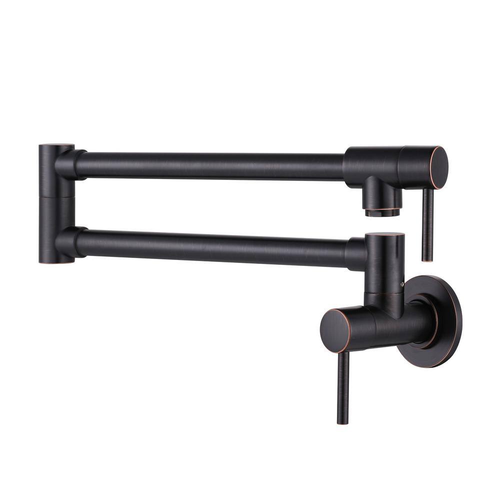 WOWOW Wall Mounted Pot Filler Faucet with Double Handle in Oil Rubbed Bronze 2314600RB