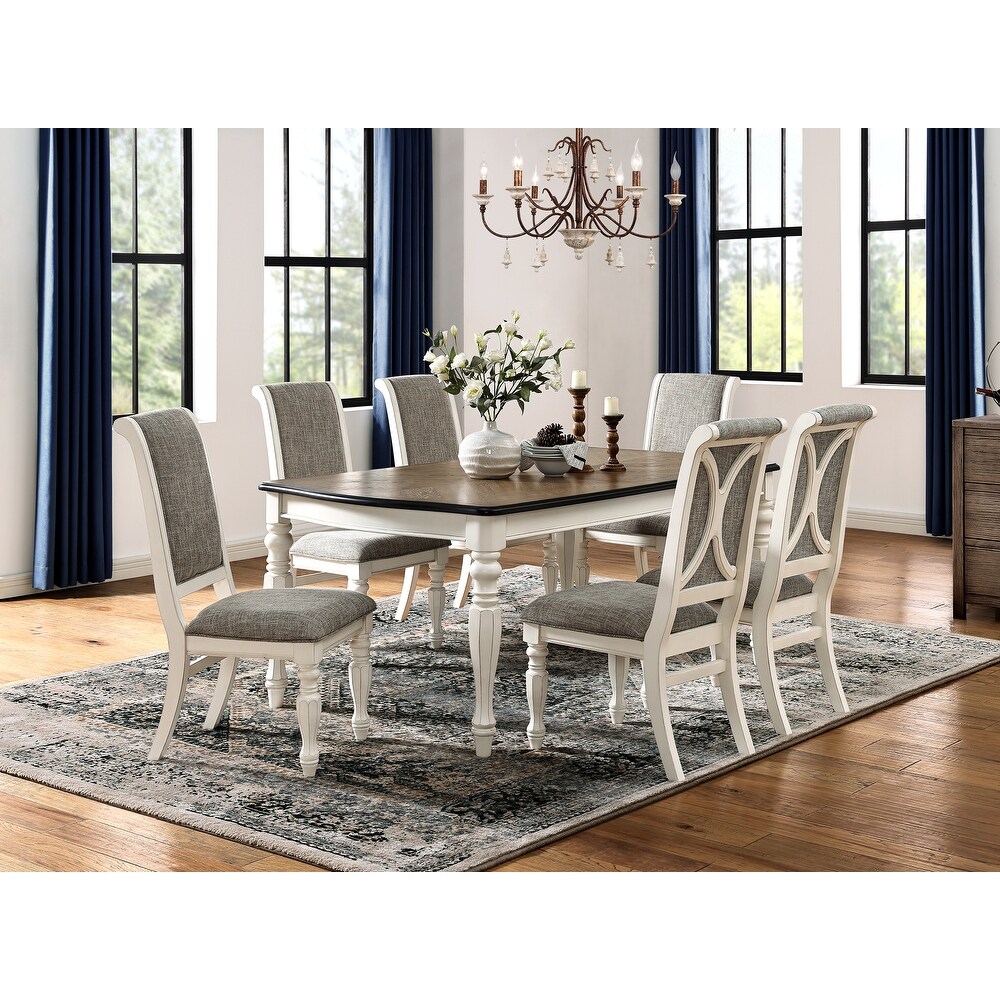 Roundhill Furniture Belleza French Country 7 Piece Dining Set in Antique White and Weathered Oak Finish