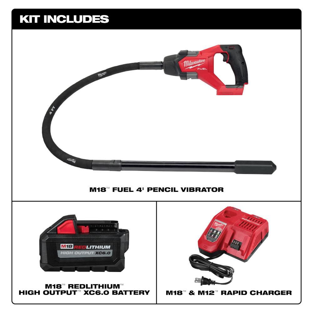 Milwaukee M18 FUEL 4' Concrete Pencil Vibrator Kit 2910-21 from Milwaukee