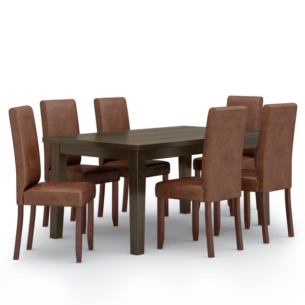 WYNDENHALL Normandy Transitional 7 Pc Dining Set with 6 Upholstered Parson Chairs and 66 inch Wide Table