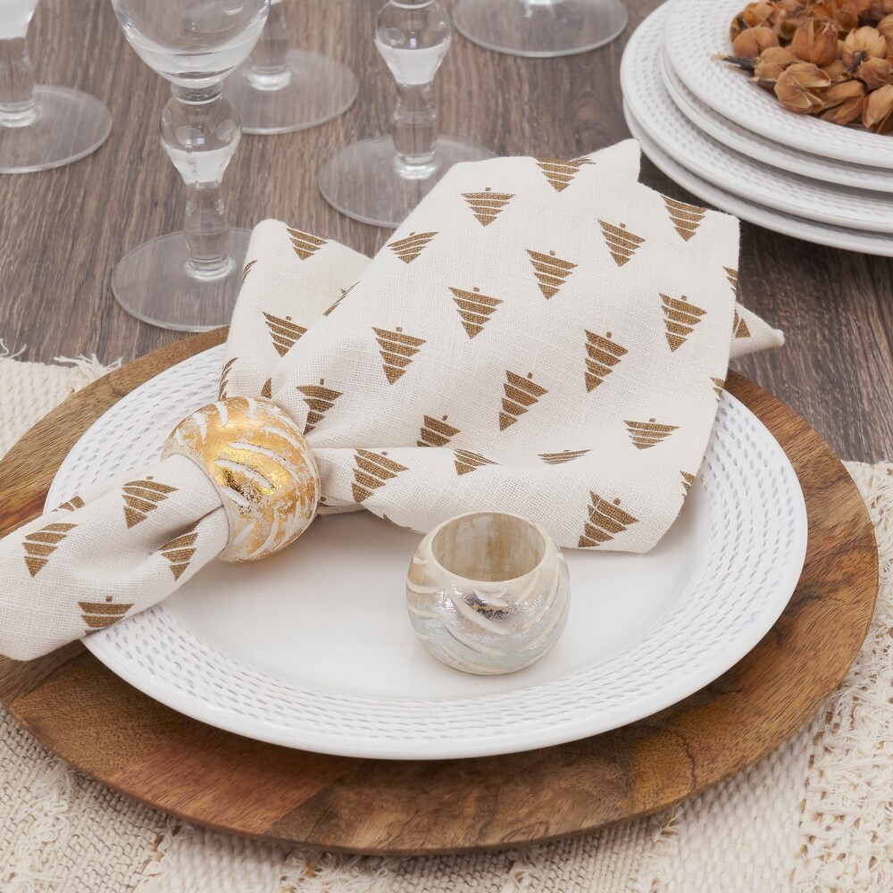 Napkin Rings With Foil Print Wood Design (Set of 4)