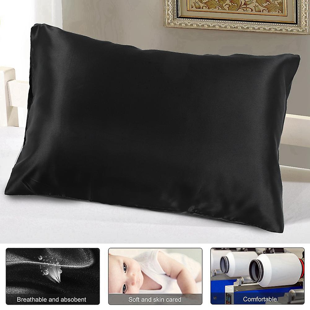 Bedding Luxury Soft Silky Satin Pillowcase Black With Zipper Uk-us Queen 51*76*2 Cm