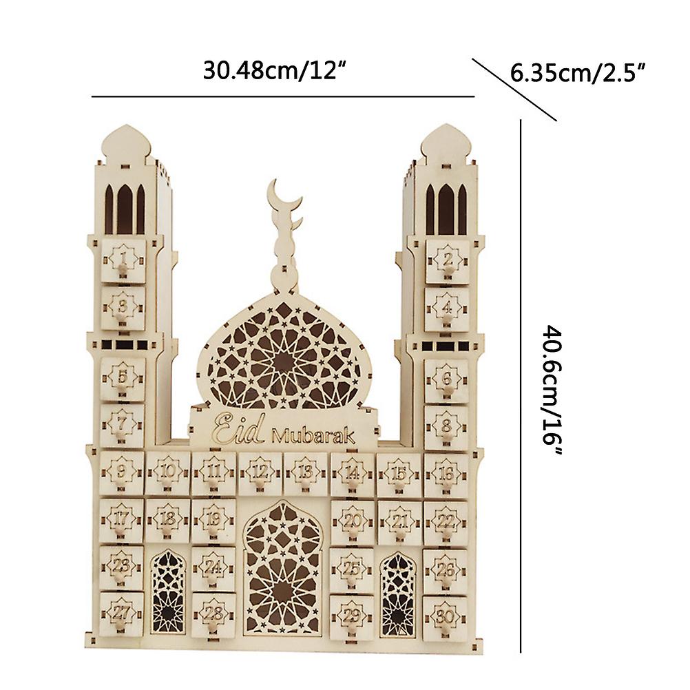 Ramadan Advent Calendar Wooden Ornament Eid Mubarak Countdown Calendar Decoration with LED Lights