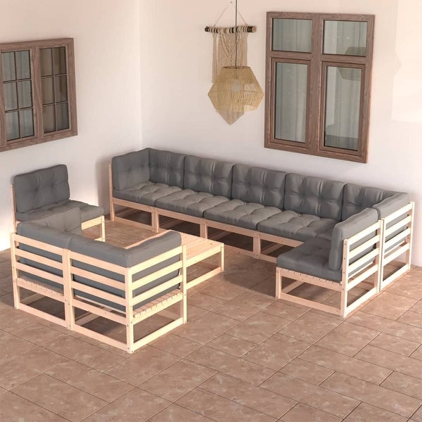 10 Piece Patio Lounge Set with Cushions Solid Pinewood - Overstock - 36226269