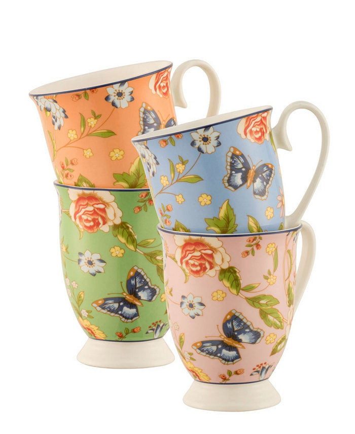 Aynsley China Cottage Garden Footed Mugs Set of 4