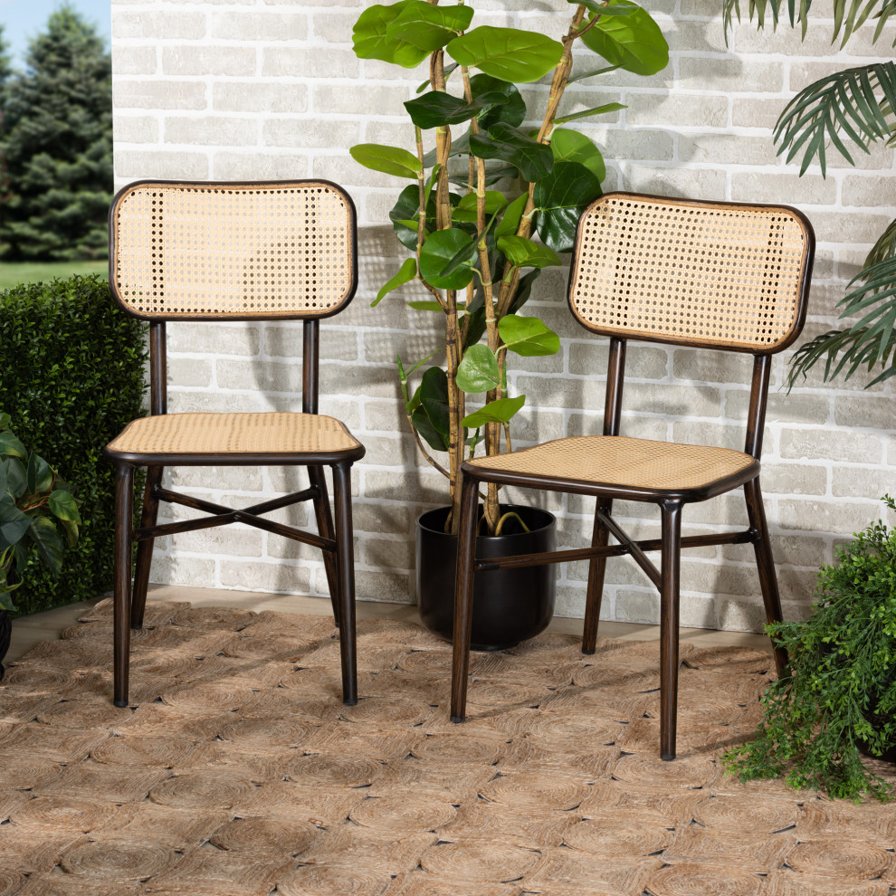 Lowenna Outdoor Dining Chair  Dark Brown/Natural Brown  Set of 2   Tropical   Outdoor Dining Chairs   by Baxton Studio  Houzz