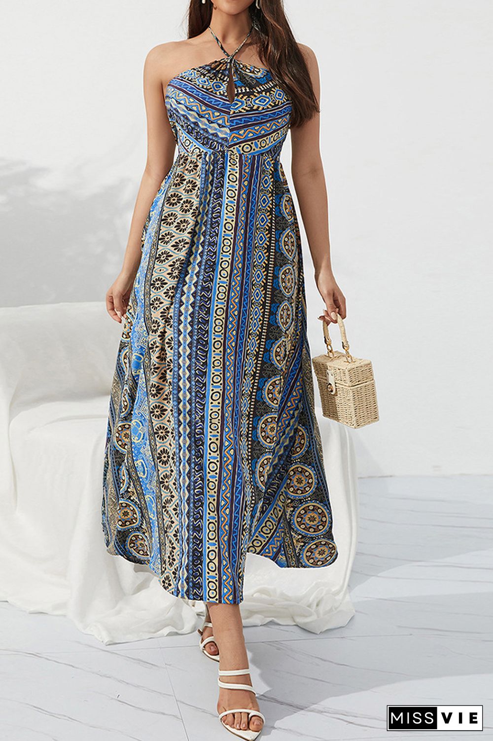 Sleeveless Halter Printing Maxi Dress