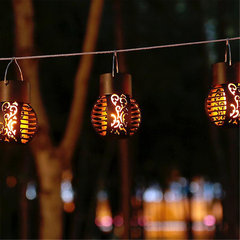 Led Solar Light Outdoor Waterproof Flickering Flame Effect Ball Solar Power Lamps Hanging Lantern