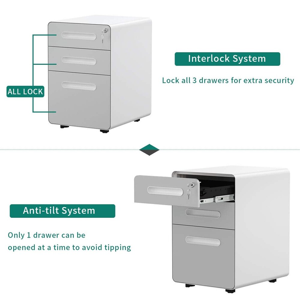 3 Drawer Rolling File Cabinet  Metal Mobile File Cabinet with Lock  Filing Cabinet Under Desk fits Legal/Letter/A4 Size