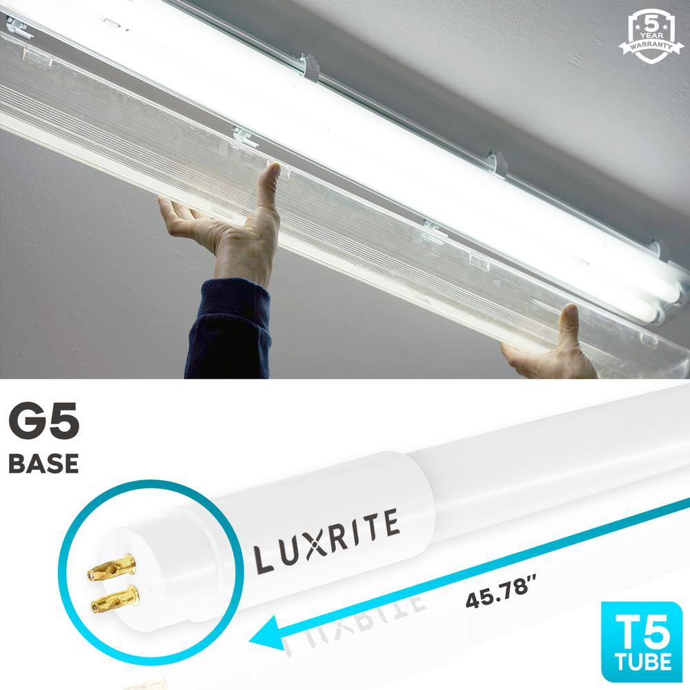 LUXRITE 4 ft. 24-Watt Linear T5 LED Tube Light Bulb Ballast and Ballast Bypass Compatible 4000K Cool White Damp Rated (12-Pack) LR34158-12PK